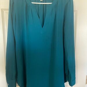 LOFT Teal Split-Neck Long-Sleeve Blouse